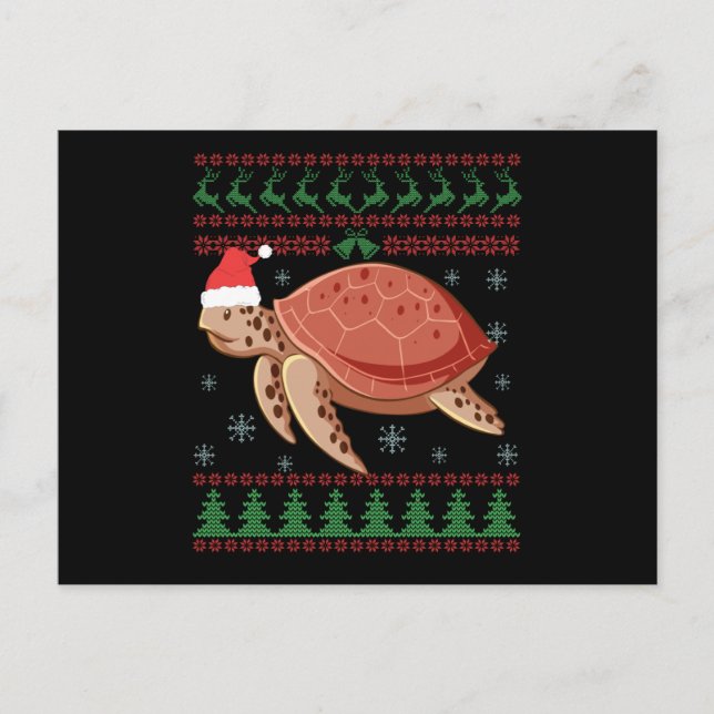Sea Turtle Ugly Christmas Sweater Reptiles Lovers Postcard (Front)
