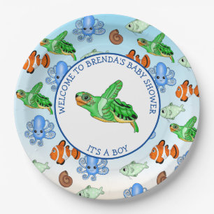 Sea Turtle Under the Sea Themed Baby Shower Paper Plate