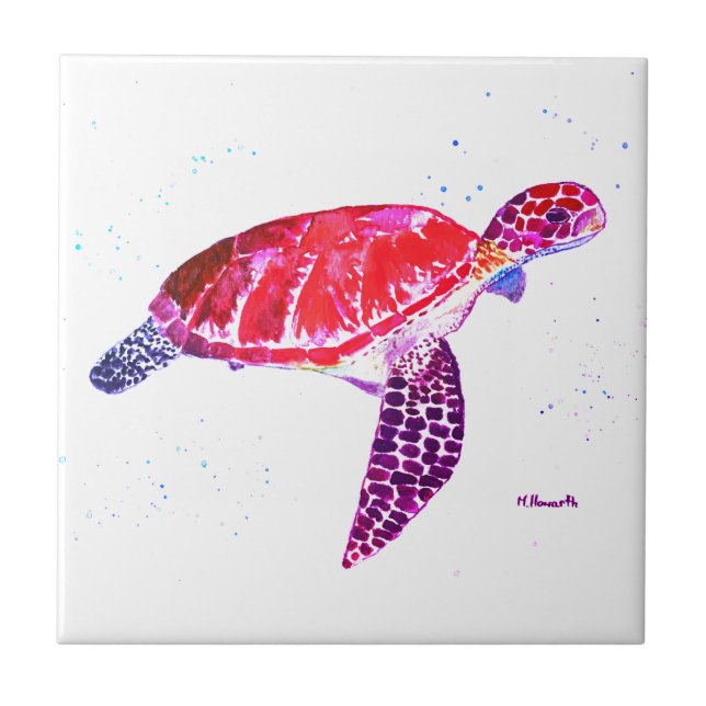 Sea turtle Under the sea Watercolor Ocean Beach Tile (Front)