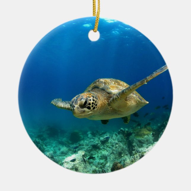 Sea turtle underwater ceramic ornament (Front)
