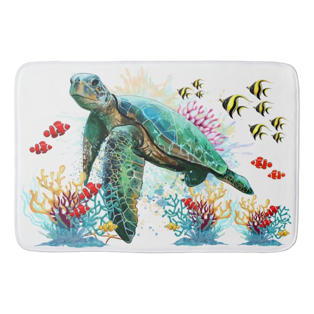 Sea turtle underwater watercolor Style Bath Mat (Front)
