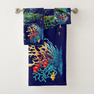 Sea turtle underwater watercolor Style Bath Towel Set