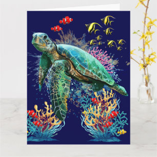 Sea turtle underwater watercolor Style Card