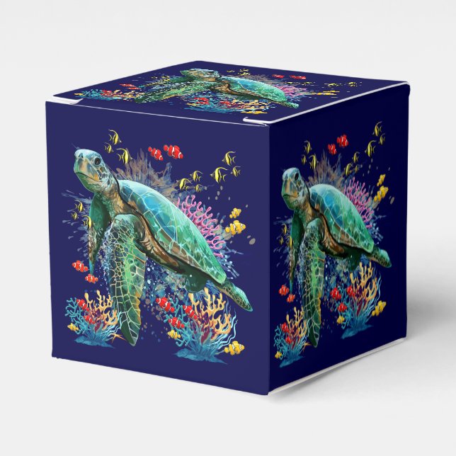 Sea turtle underwater watercolor Style Favor Box (Front Side)