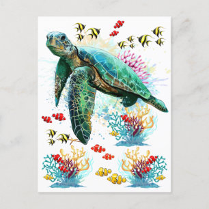 Sea turtle underwater watercolor Style Holiday Postcard