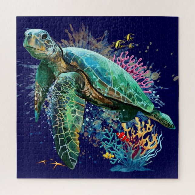 Sea turtle underwater watercolor Style Jigsaw Puzzle (Vertical)