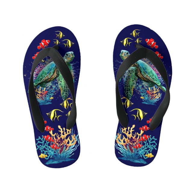 Sea turtle underwater watercolor Style Kid's Flip Flops (Footbed)