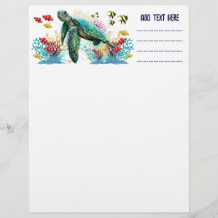 Sea turtle underwater watercolor Style Letterhead