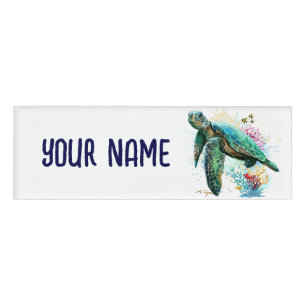 Sea turtle underwater watercolor Style Name Tag