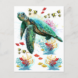 Sea turtle underwater watercolor Style Postcard