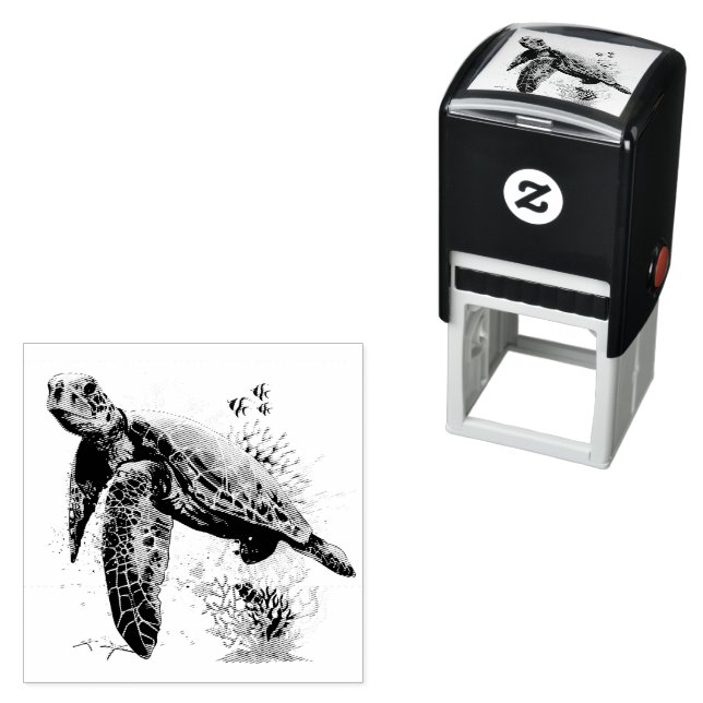 Sea turtle underwater watercolor Style Self-inking Stamp (In Situ)