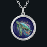 Sea turtle underwater watercolor Style Silver Plated Necklace<br><div class="desc">Beautiful Sea turtle swimming in peaceful summer underwater created in watercolor style. Original Vector Graphic Art Illustration Copyright BluedarkArt TheCHameleonArt.</div>
