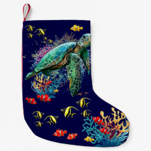Sea turtle underwater watercolor Style Small Christmas Stocking