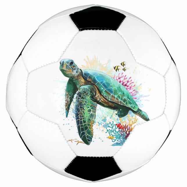 Sea turtle underwater watercolor Style Soccer Ball (Front)