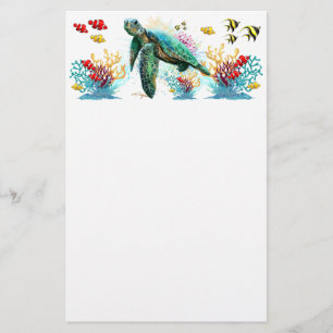 Sea turtle underwater watercolor Style Stationery