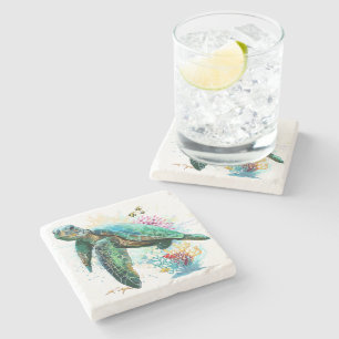 Sea turtle underwater watercolor Style Stone Coaster