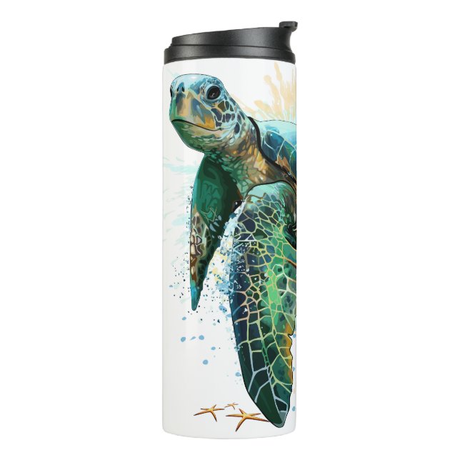 Sea turtle underwater watercolor Style Thermal Tumbler (Rotated Left)