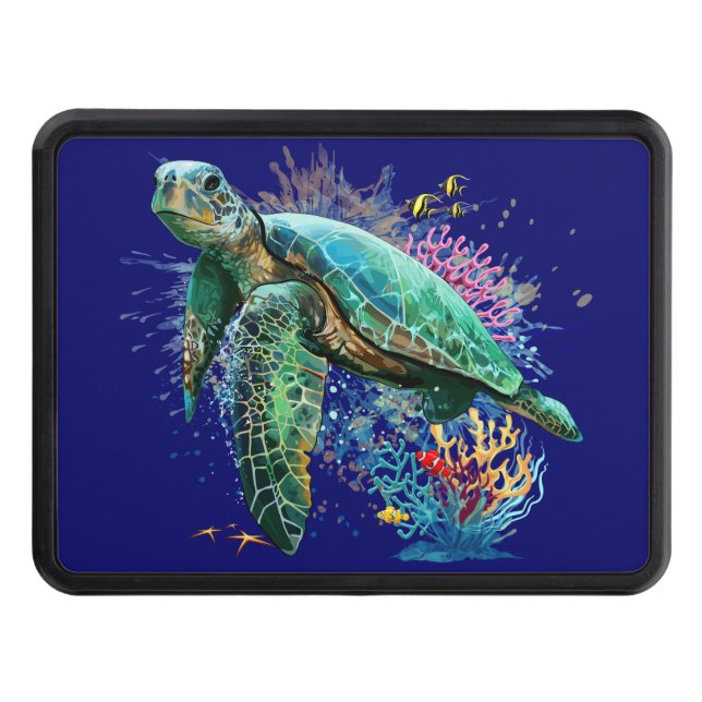 Sea turtle underwater watercolor Style Trailer Hitch Cover (Front)