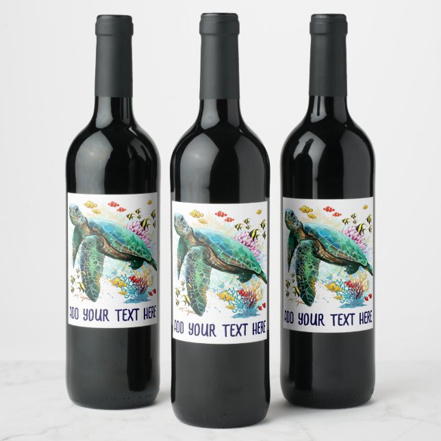 Sea turtle underwater watercolor Style Wine Label (Bottles)