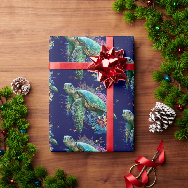 Sea turtle underwater watercolor Style Wrapping Paper (Holiday Gift)