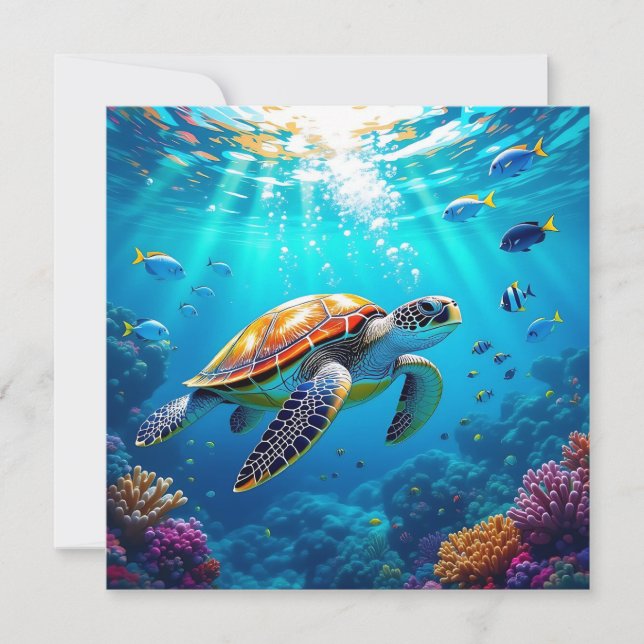 Sea Turtle Vibrant Colourful Underwater Scene (Front)
