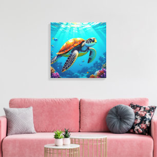 Sea Turtle Vibrant Ocean Illustration Canvas Print