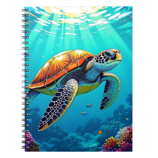 Sea Turtle Vibrant Ocean Illustration Notebook (Front)