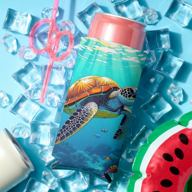 Sea Turtle Vibrant Ocean Illustration Seltzer Can Cooler (In Situ Summer)