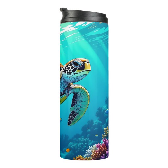 Sea Turtle Vibrant Ocean Illustration Thermal Tumbler (Rotated Right)