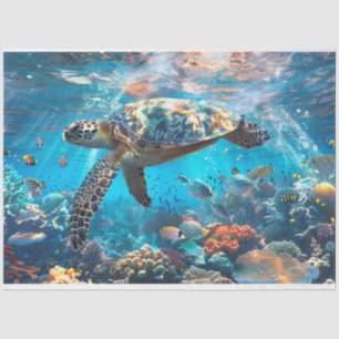 Sea Turtle Vibrantly Coloured  Decoupage  Tissue Paper