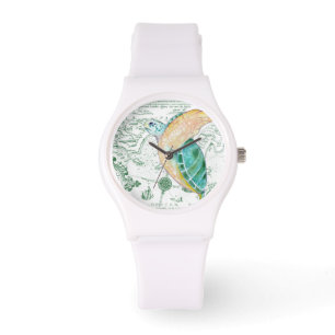 Sea Turtle Vintage Map white Watch