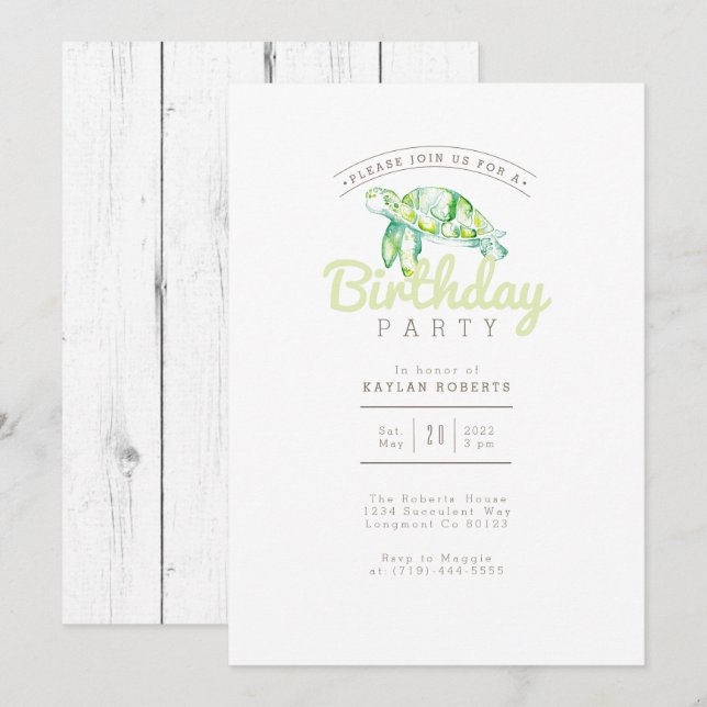 Sea Turtle Watercolor | Birthday Party Invitation (Front/Back)
