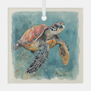 Sea Turtle Watercolor Glass Ornament