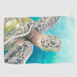 Sea Turtle Watercolor Green Golf Towel