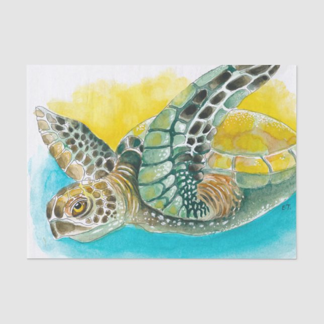 Sea Turtle Watercolor ink Green Tissue Paper (Front)