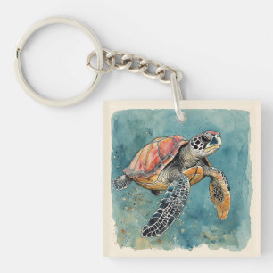 Sea Turtle Watercolor Keychain