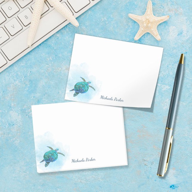 Sea Turtle Watercolor Ocean Personalized Post-it Notes (Creator Uploaded)