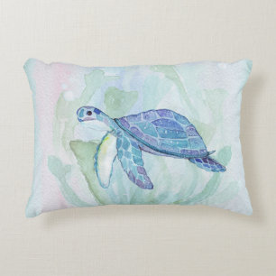 SEA TURTLE WATERCOLOR PASTEL Accent Pillow