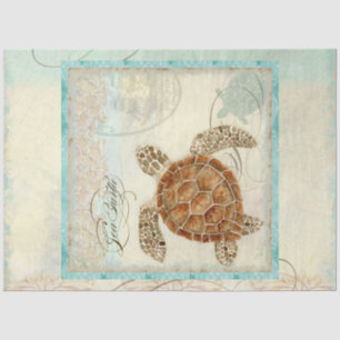Sea Turtle Watercolor Script Ephemera Decoupage Tissue Paper