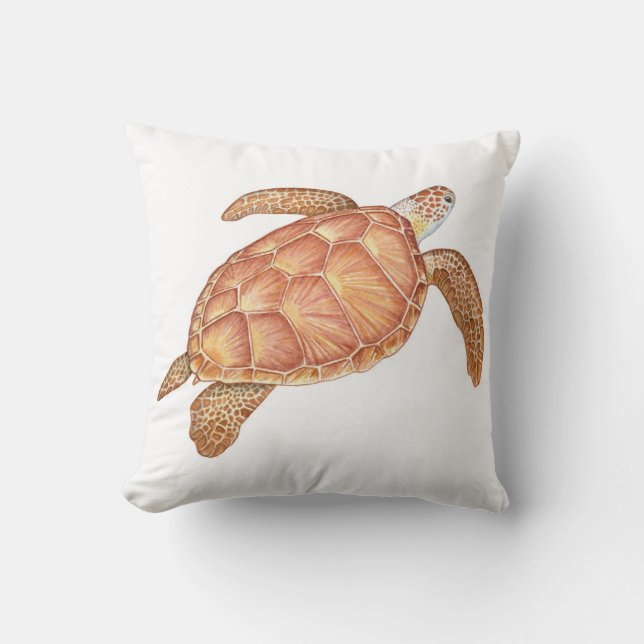 Sea Turtle Watercolor Throw Pillow (Front)