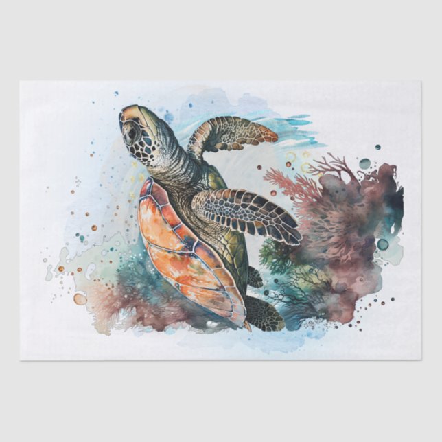 Sea Turtle Watercolor Tissue Paper (Front)