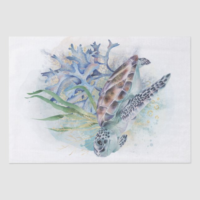 Sea Turtle Watercolor Tissue Paper (Front)