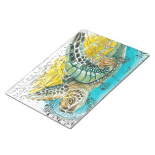 Sea Turtle Watercolor Vintage Map white Notepad