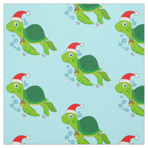 Sea-Turtle Wearing a Santa Hat Fabric