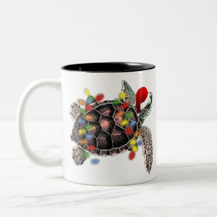Sea turtle wearing santa hat merry christmas Two-Tone coffee mug