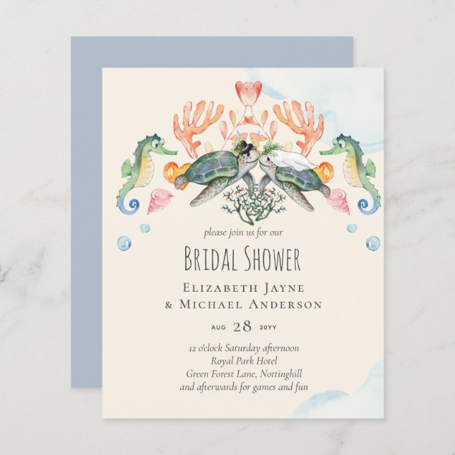 Sea Turtle Wedding Bridal Shower Invites (Front/Back)