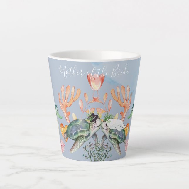 Sea Turtle Wedding Featuring Bride and Groom Latte Mug (Front)