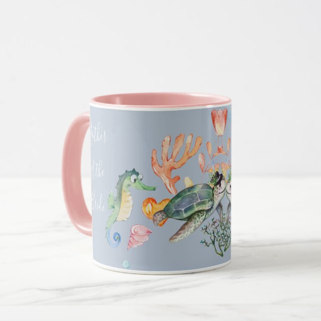 Sea Turtle Wedding Featuring Bride and Groom Mug (Front Left)