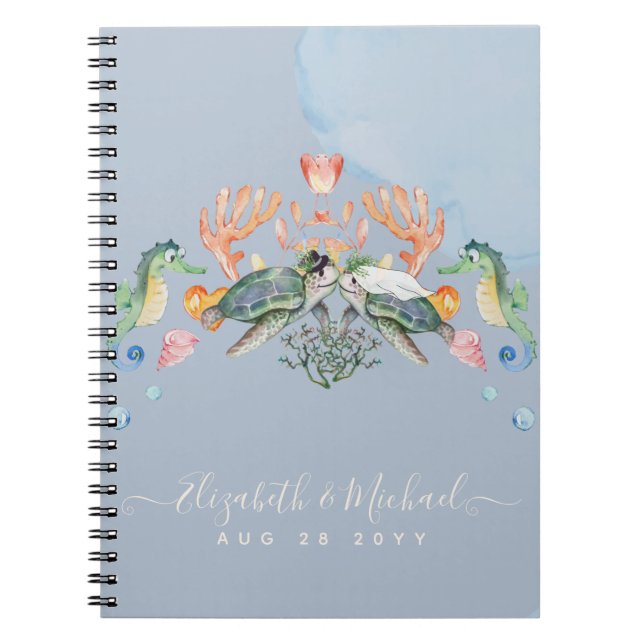 Sea Turtle Wedding Featuring Bride and Groom Notebook (Front)