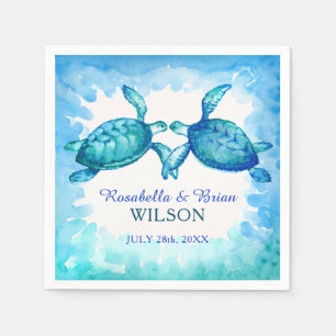 Sea Turtle Wedding Napkins   Blue Green Watercolor